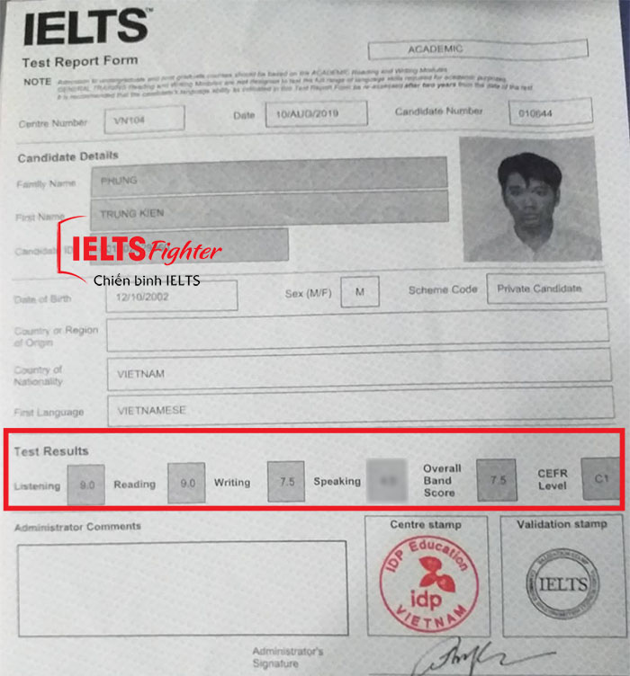 học viên Trung Kiên 7.5 IELTS
