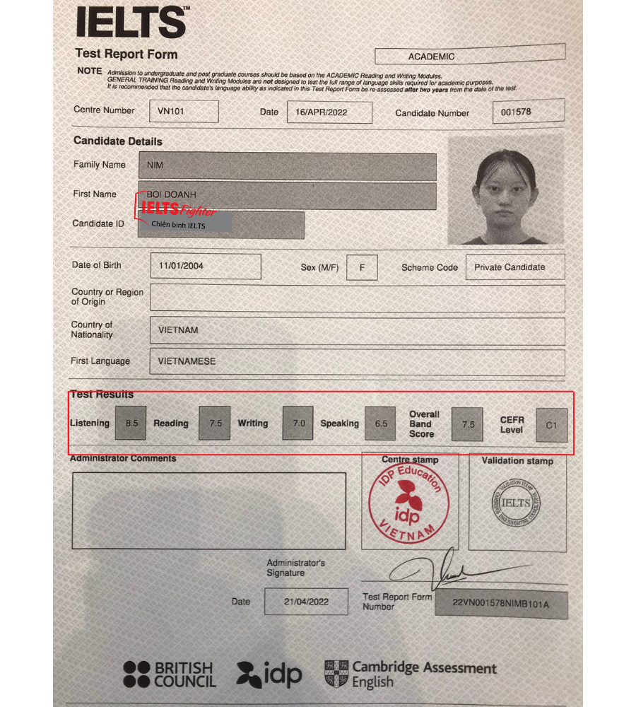 Bội Doanh - Từ sợ Writing đến đạt 7.5 IELTS 