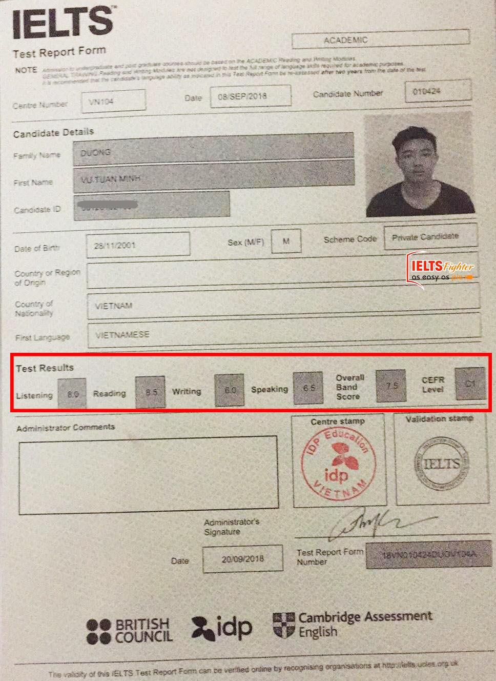 Bảng điểm Tuấn Minh