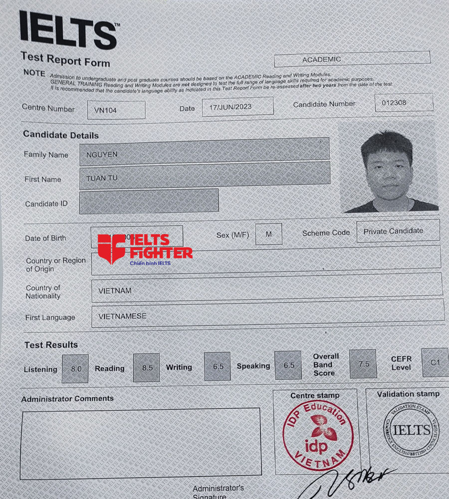 Tuấn tú 7.5 IELTS