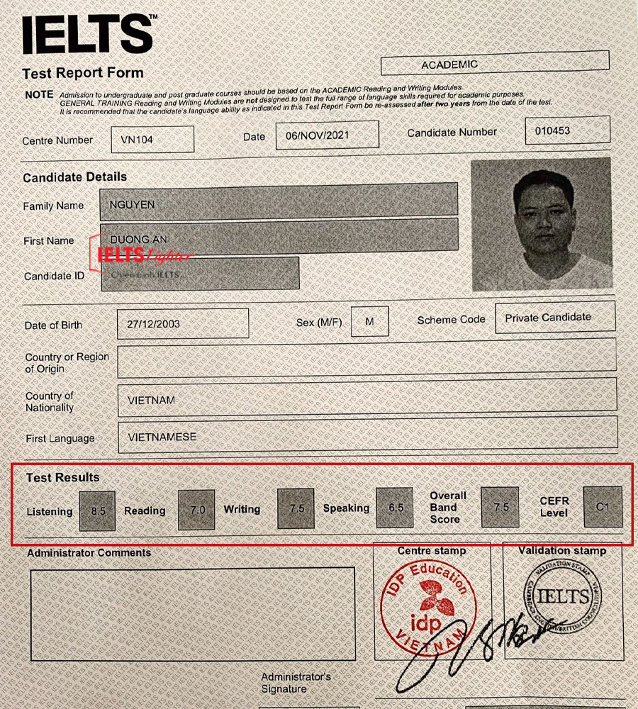 dương an 7.5 ielts