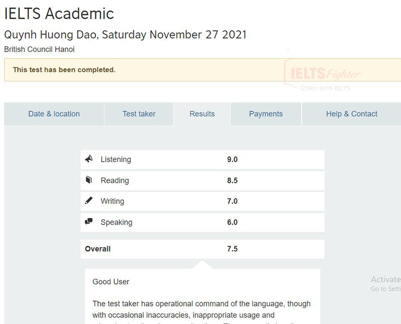 quỳnh hương 7.5 ielts