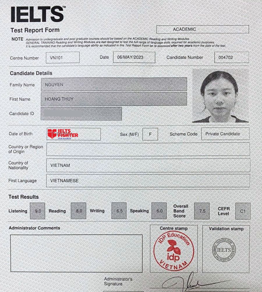 Ho&agrave;ng Thuỵ xuất sắc đạt 7.5 overall