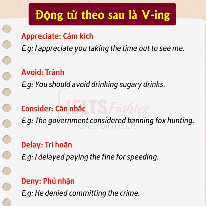 Danh động từ gerund v&agrave; động từ nguy&ecirc;n mẫu 2
