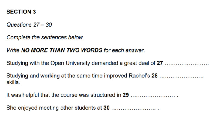 Dạng câu hỏi Sentence Completion