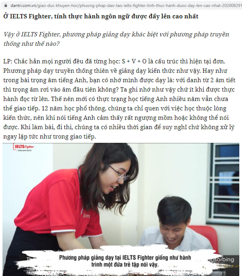 Báo Dân trí - phương pháp đào tạo IELTS Fighter  2