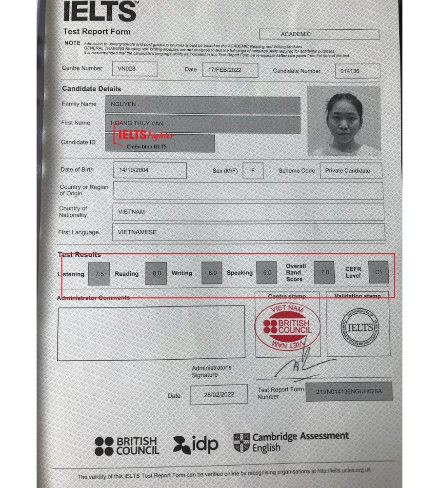 nữ sinh lớp 12 đạt 7.5 IELTS?