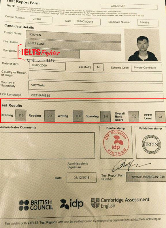 Bảng điểm Nhật Long