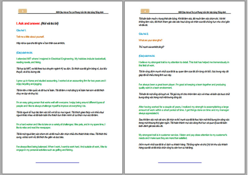 Phỏng vấn tiếng Anh - 500 c&acirc;u hỏi