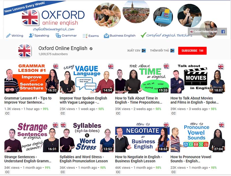 9 kênh youtube học IELTS hay - Yotube Oxford Online English