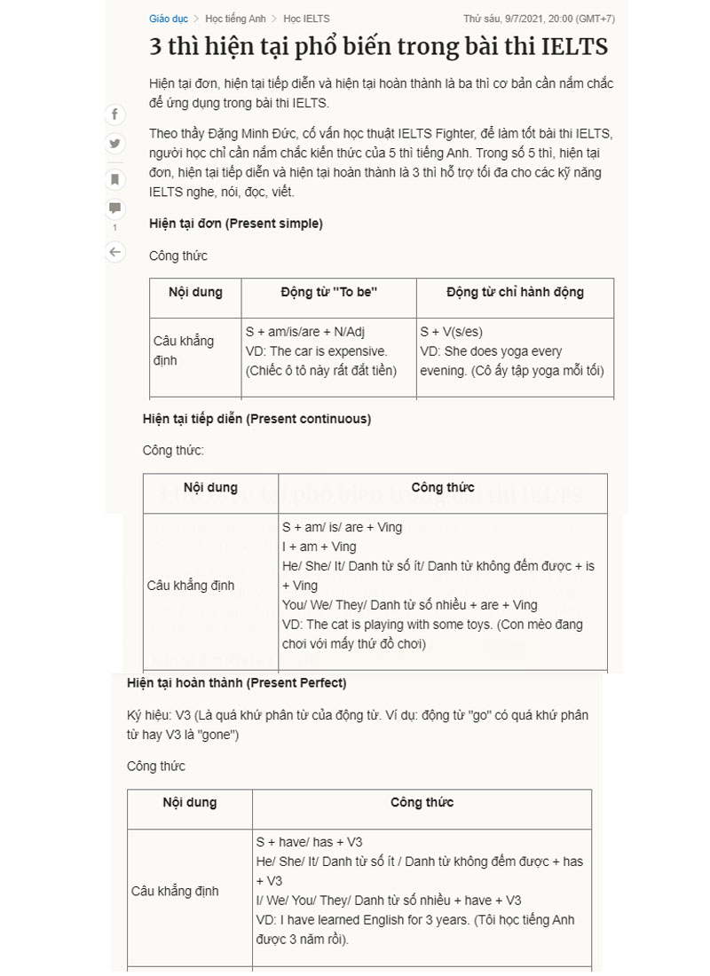 các thì tiếng anh quan trọng trong ielts 1