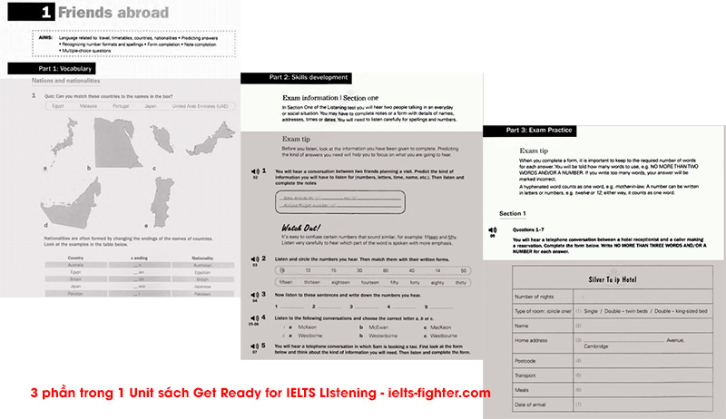3 phần s&aacute;ch ch&iacute;nh của get ready for IELTS