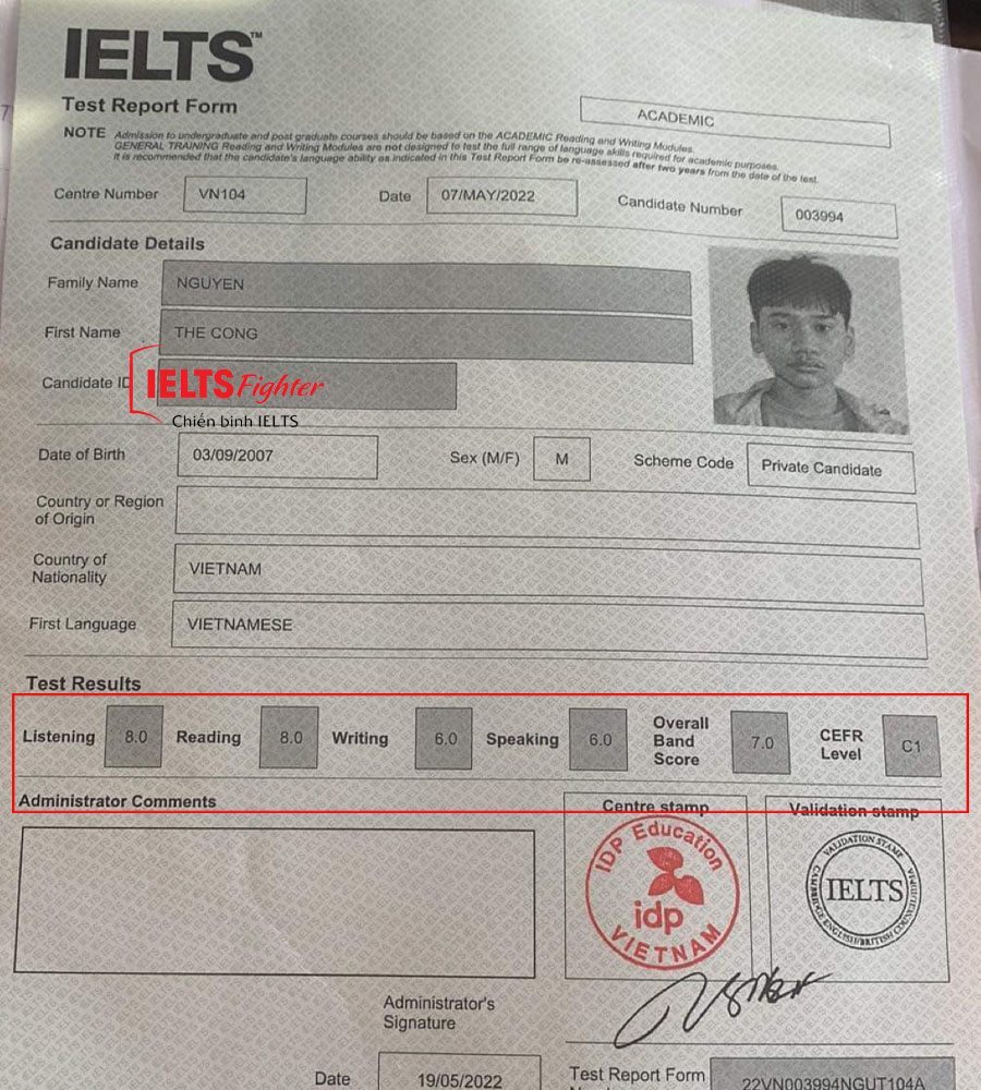 bằng 7.0 ielts của thế c&ocirc;ng 