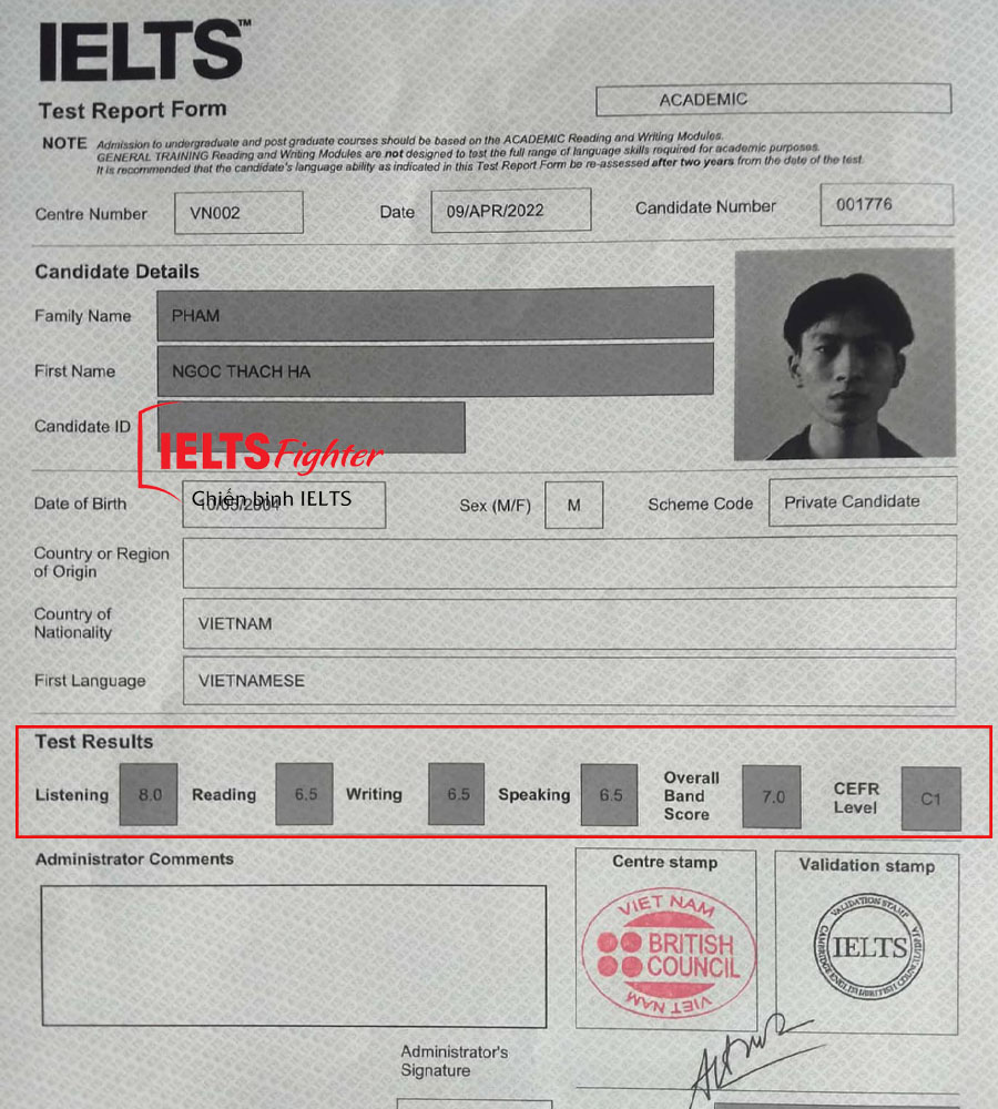 Ngọc H&agrave; 7.0 IELTS
