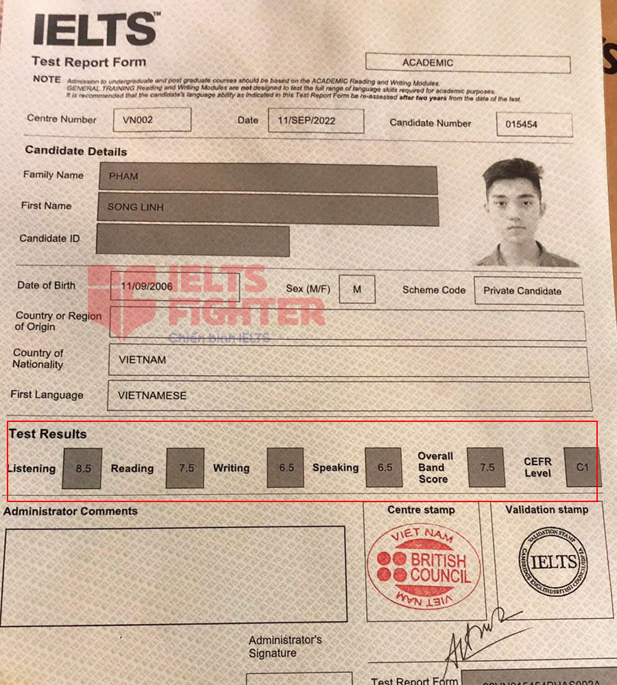 song linh 7.5 ielts