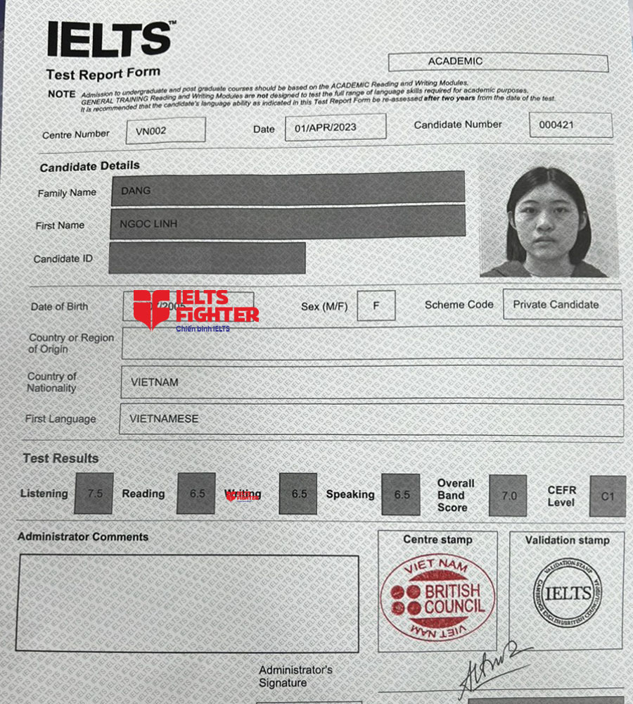 bảng điểm ch&acirc;u anh 7.0 ielts