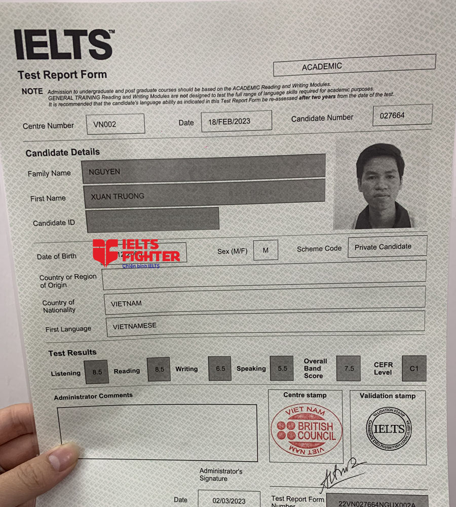 Học vi&ecirc;n Trường 7.5 IELTS