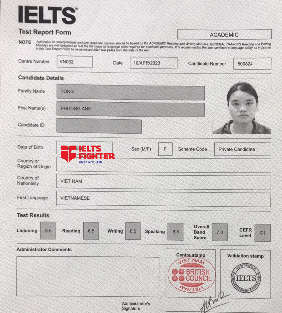 Học vi&ecirc;n Phương anh 7.5 IELTS