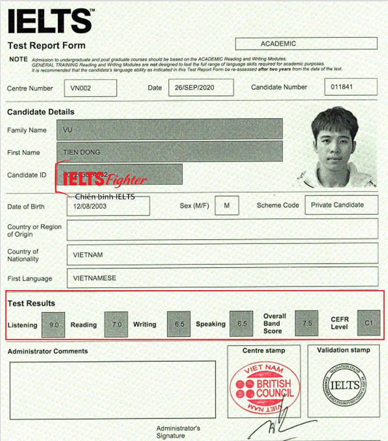 Bảng điểm Tiến Đông