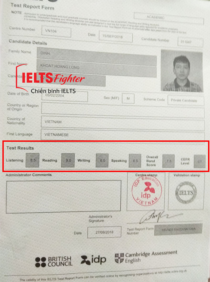 Bảng điểm Hoàng Long