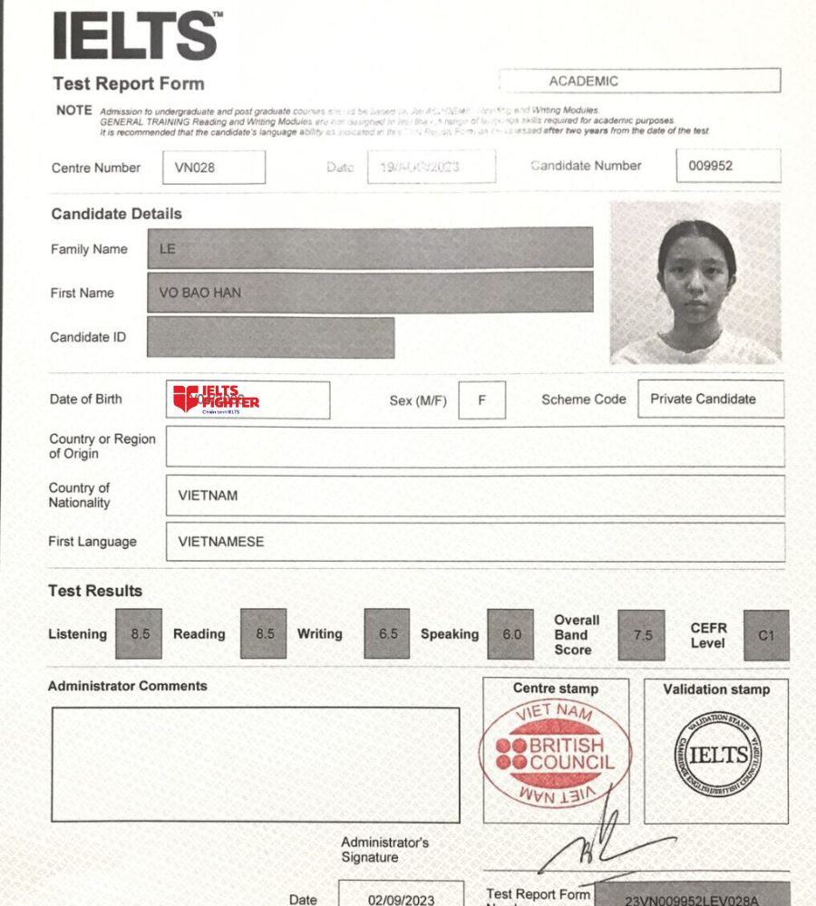 Học vi&ecirc;n điểm cao IELTS Fighter Nguyễn Ảnh Thủ