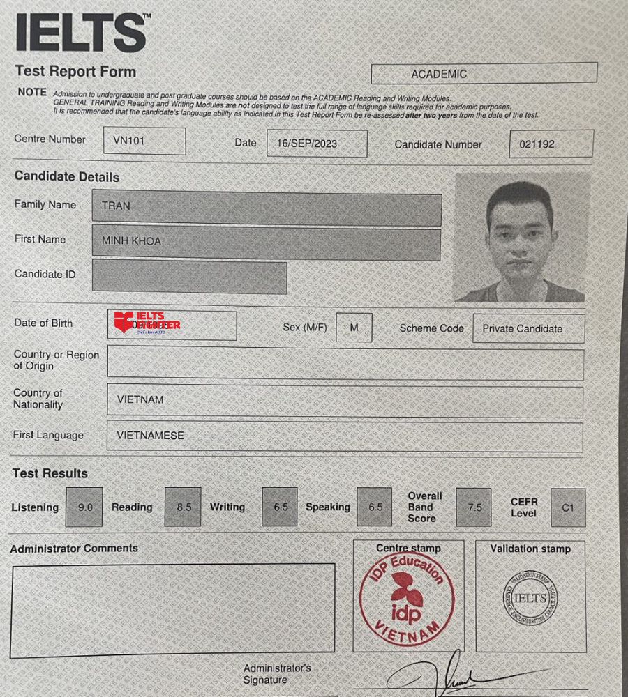 Học vi&ecirc;n điểm cao IELTS Fighter Nguyễn Ảnh Thủ