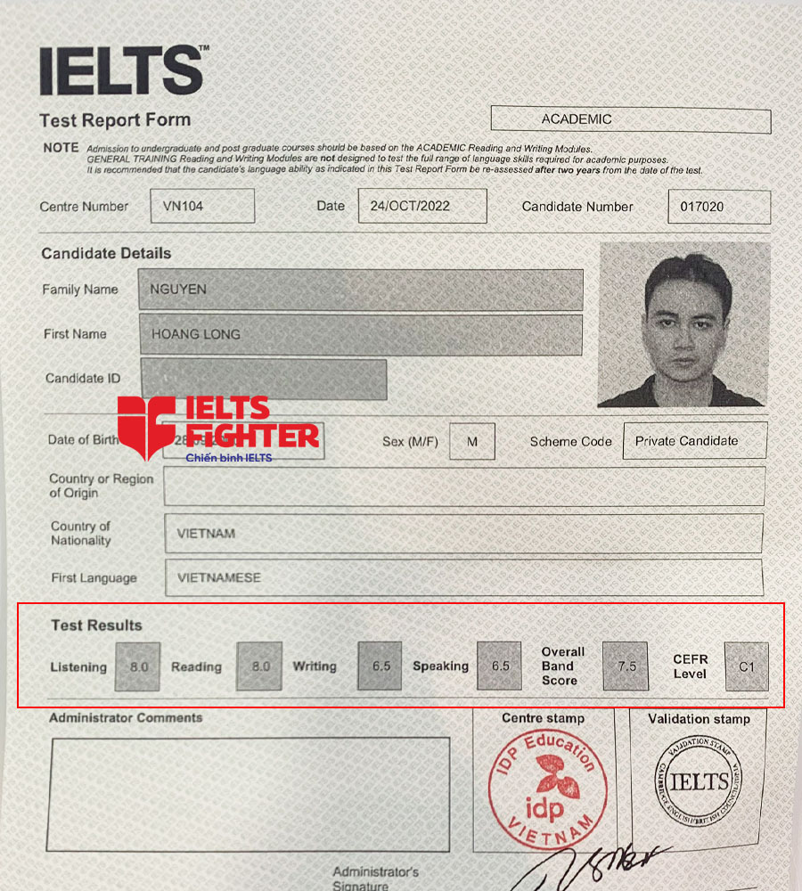 hoàng long 7.5 ielts - 2