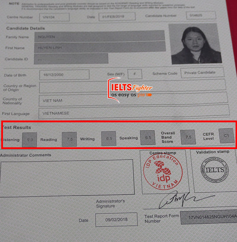 Bảng điểm Huyền Linh