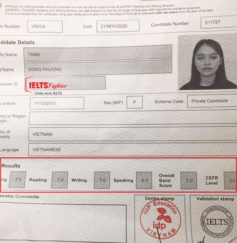 Học viên điểm cao IELTS Fighter 2