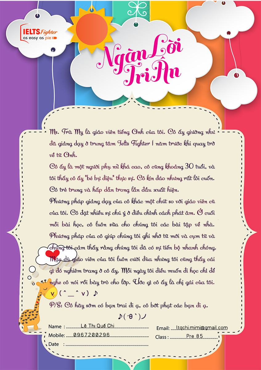 MS24 - Bài dự thi bạn Lê Thị Quế Chi - Học viên lớp Pre 85 