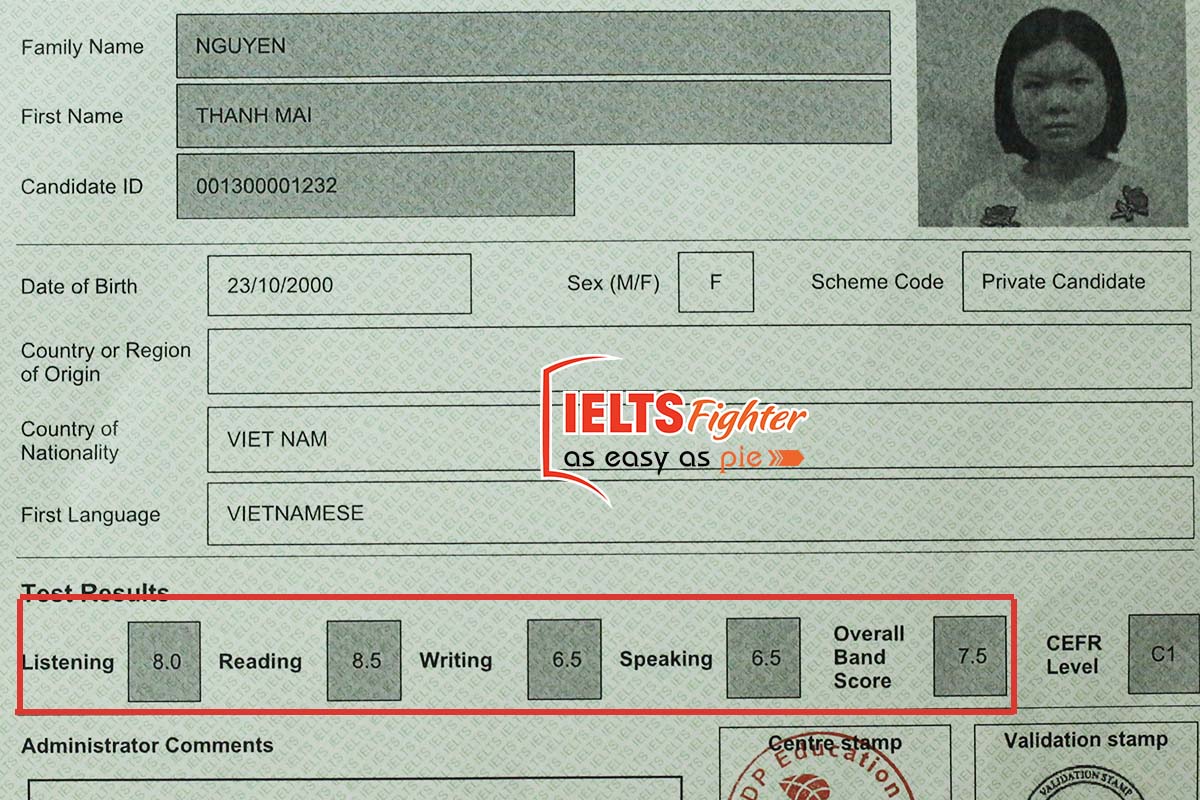 học viên 7.5 IELTS của IELTS Fighter