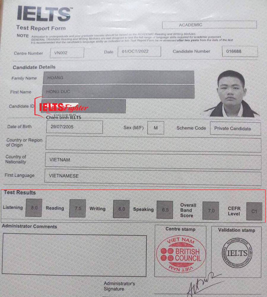 hồng đức 7.0 ielts
