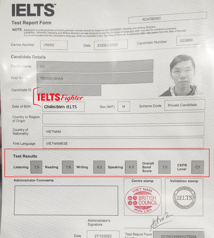 trọng nh&acirc;n 7.0 ielts