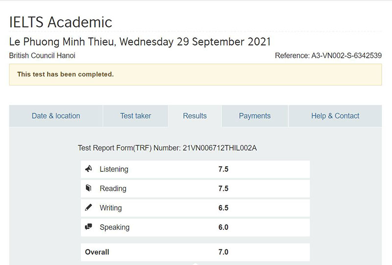 phương minh 7.0 ielts