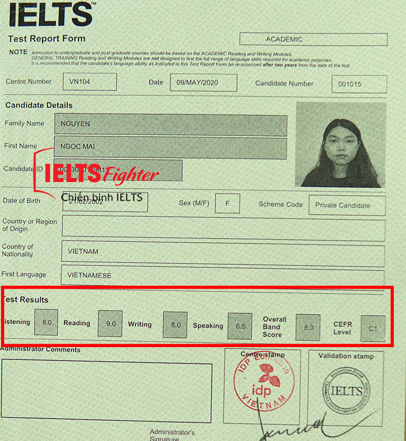 Bảng điểm Như Mai