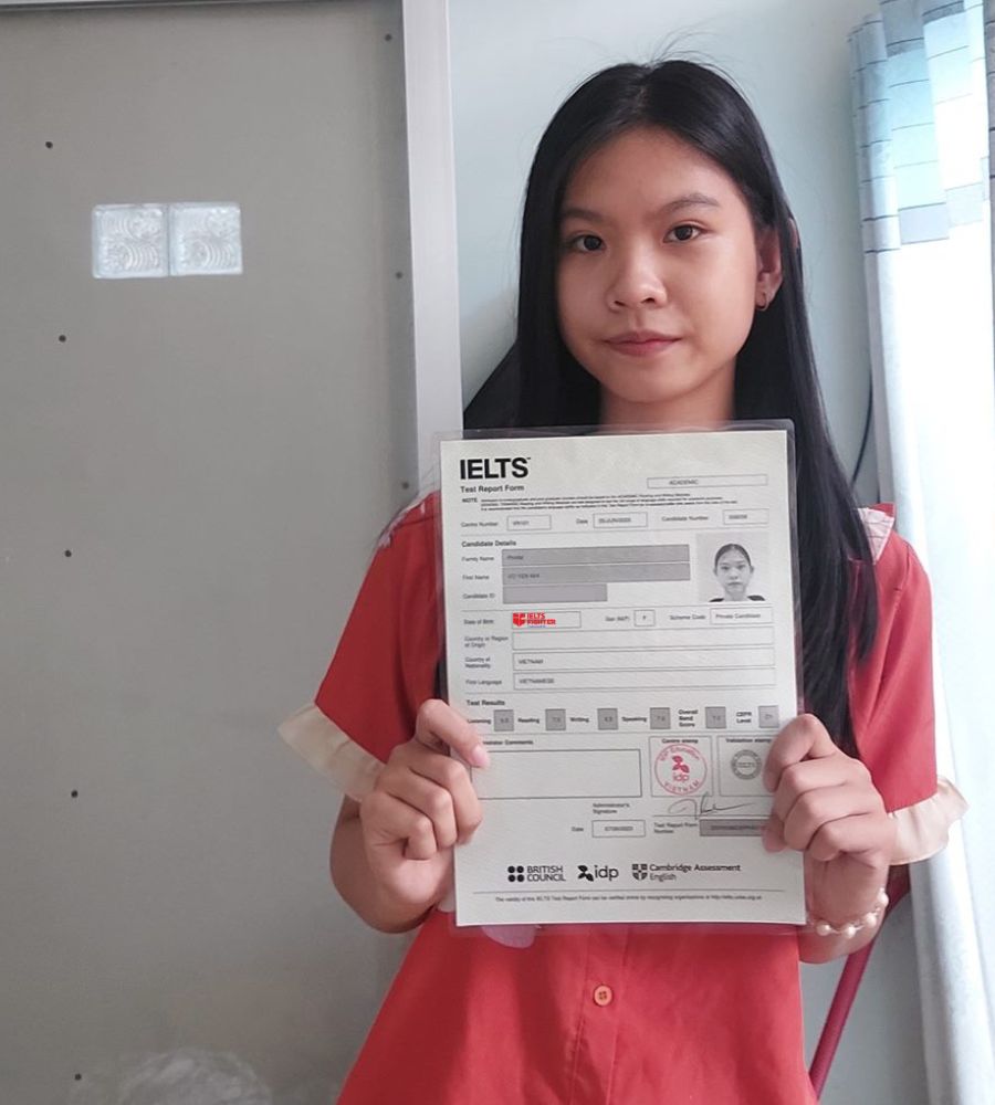 Yến Nhi v&agrave; th&agrave;nh t&iacute;ch 7.0 Overall