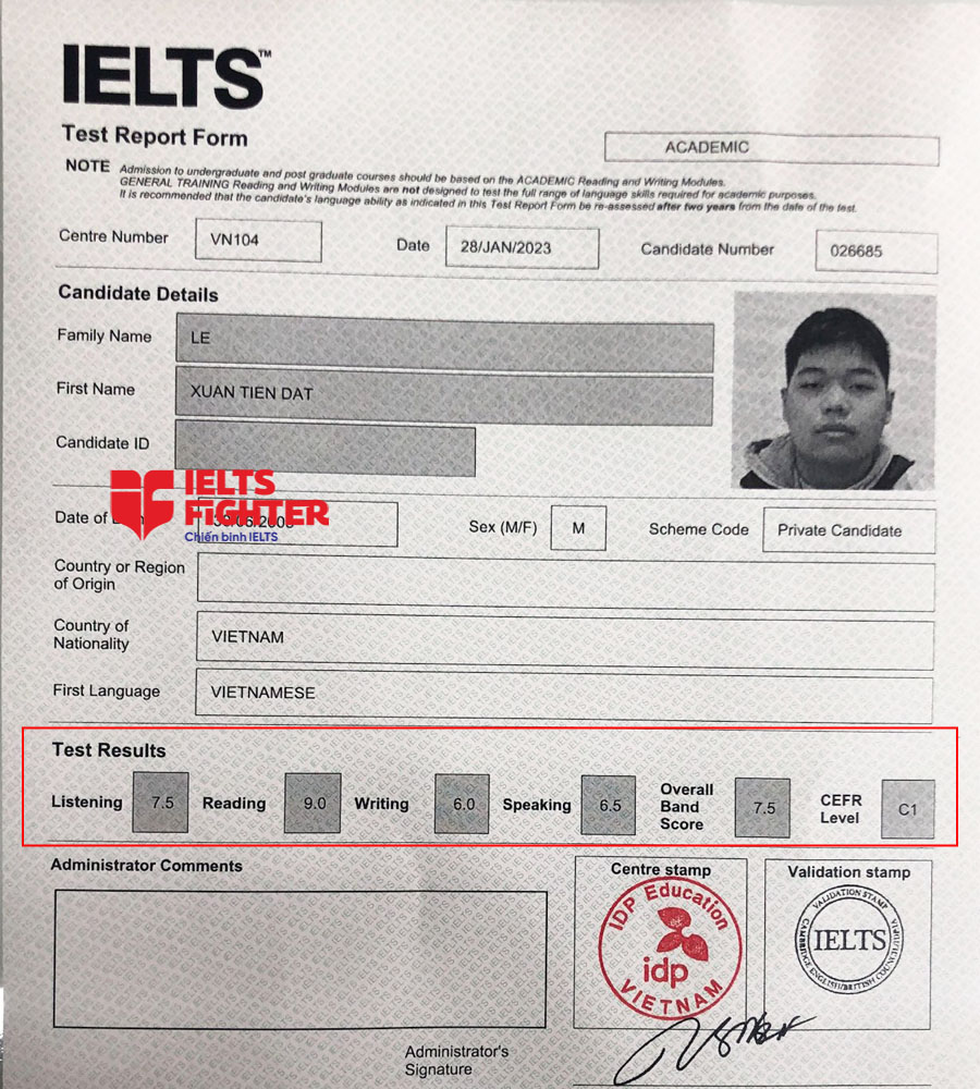 bảng điểm văn trường 7.0 ielts