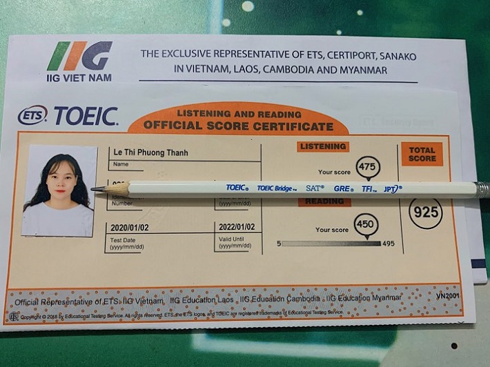 Phiếu b&aacute;o điểm TOEIC