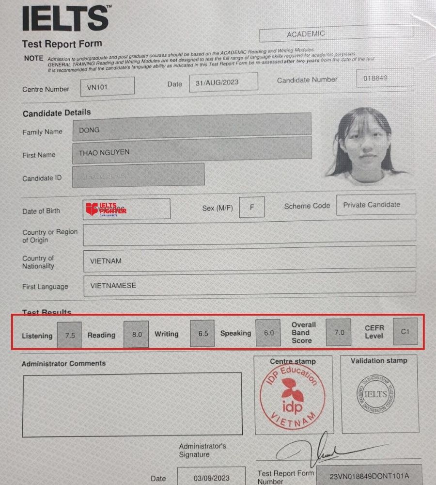 Học viên cơ sở Phan Văn Trị hoàn thành mục tiêu 7.0 IELTS