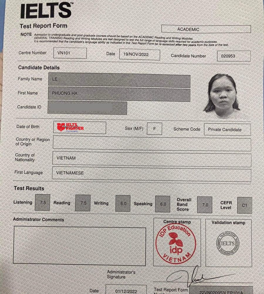 Phương Hà và thành tích 7.0 Overall