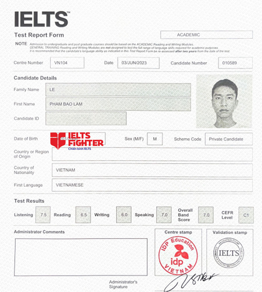 Bảo L&acirc;m 7.0 ielts