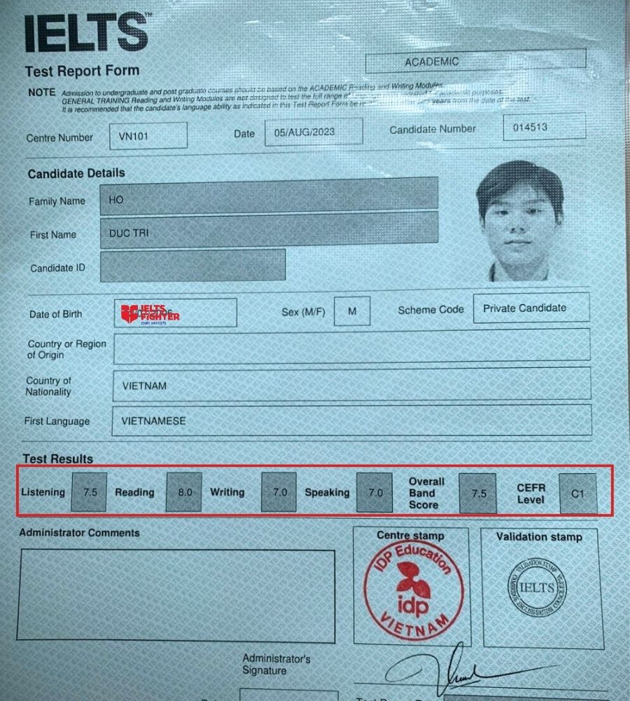 Hồ Đức Tr&iacute; ho&agrave;n th&agrave;nh mục ti&ecirc;u IELTS sau 2 th&aacute;ng &ocirc;n luyện tại IF V&otilde; Văn Ng&acirc;n