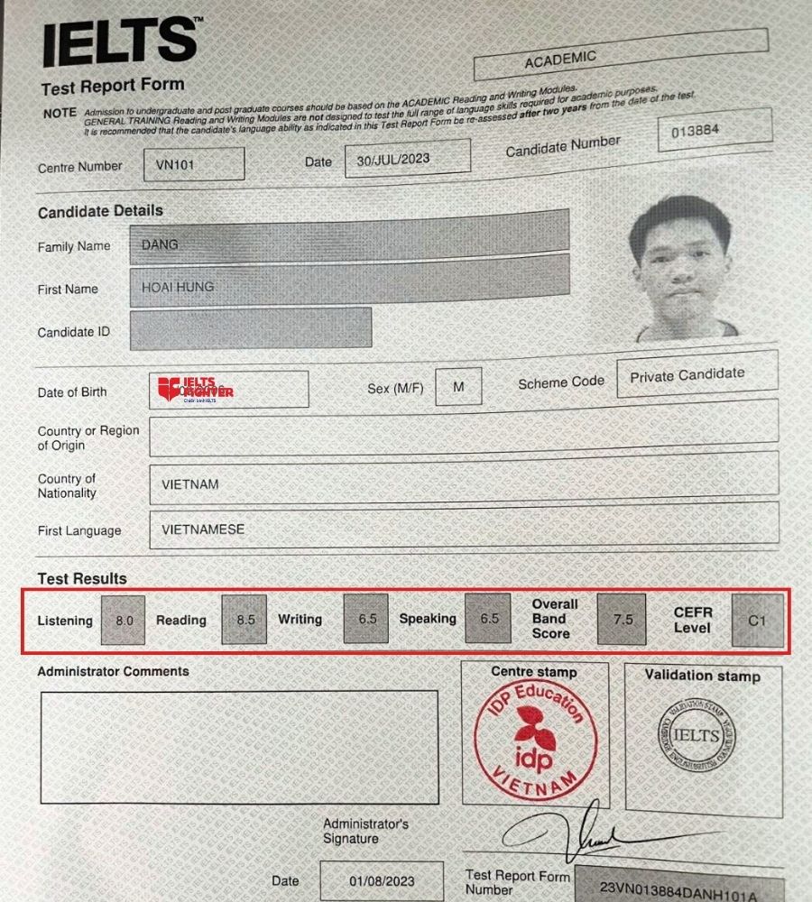 Th&agrave;nh t&iacute;ch 7.5 ấn tượng của học vi&ecirc;n IF V&otilde; Văn Ng&acirc;n