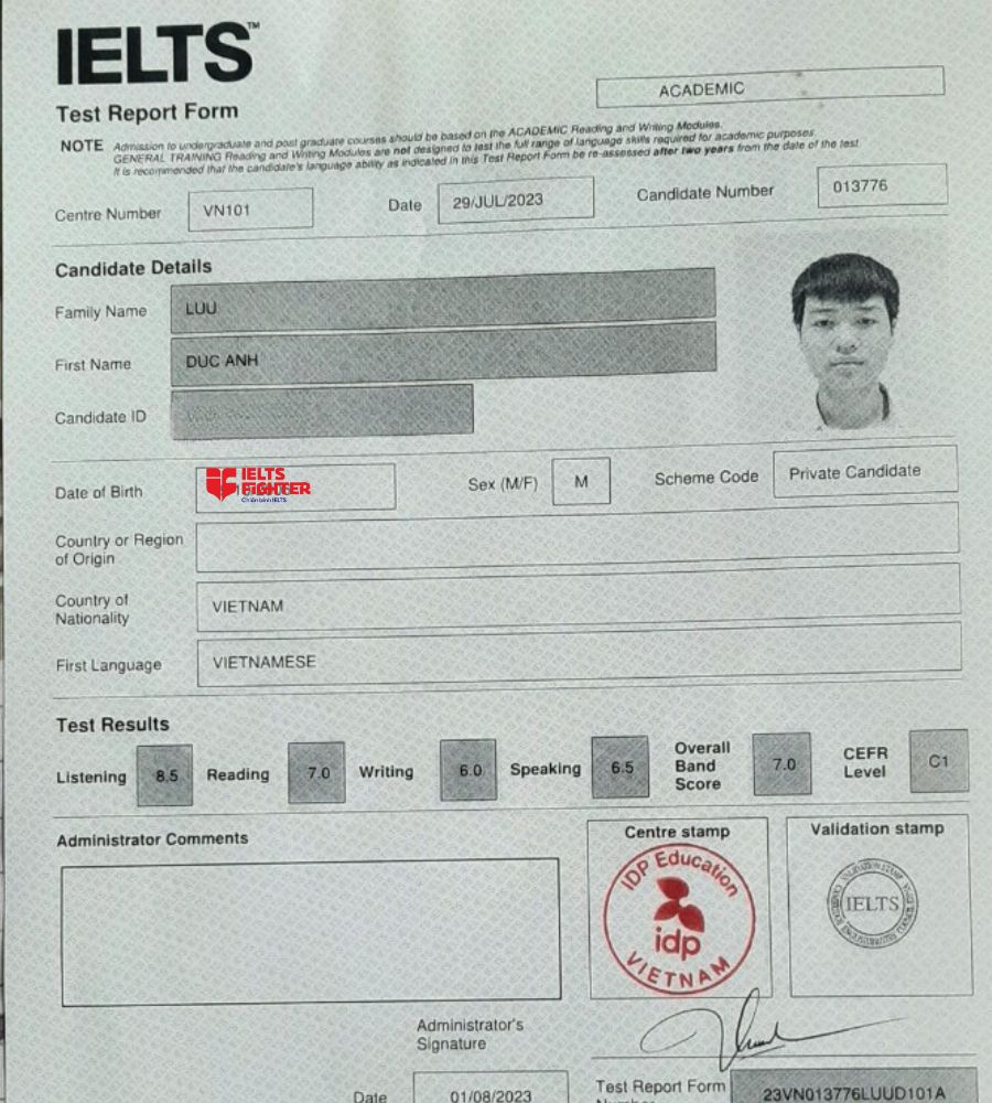 Đức Anh th&agrave;nh c&ocirc;ng n&acirc;ng 1,5 band sau 1 lộ tr&igrave;nh học 