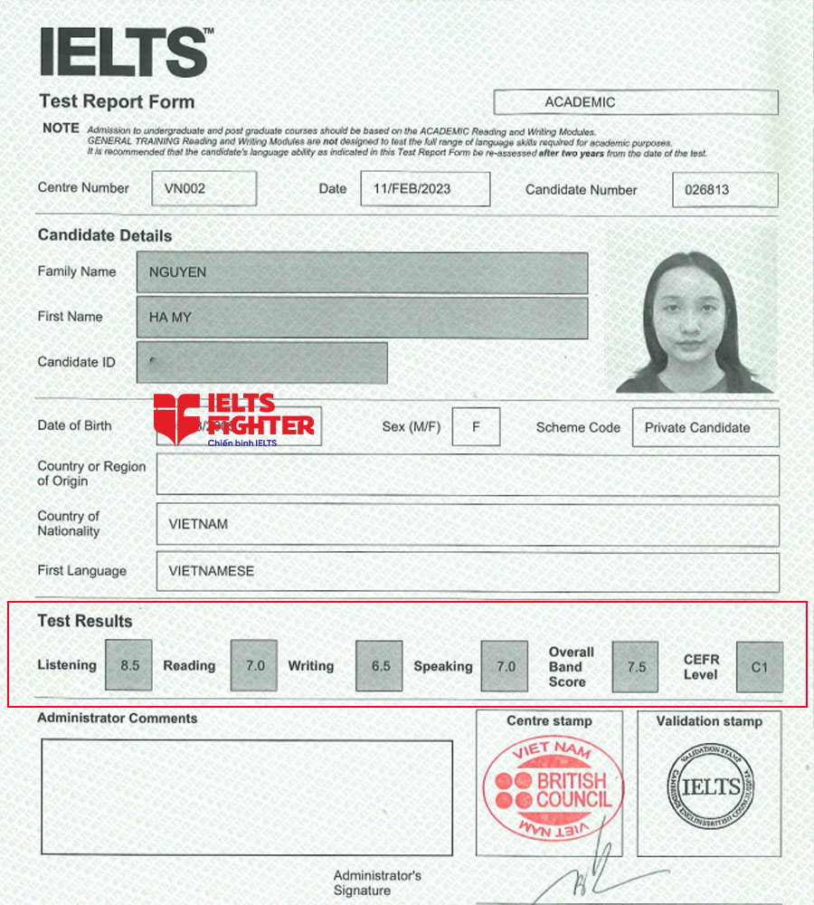 Nguyễn H&agrave; My 7.5 IELTS - 2